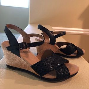 Clark’s black platform sandals